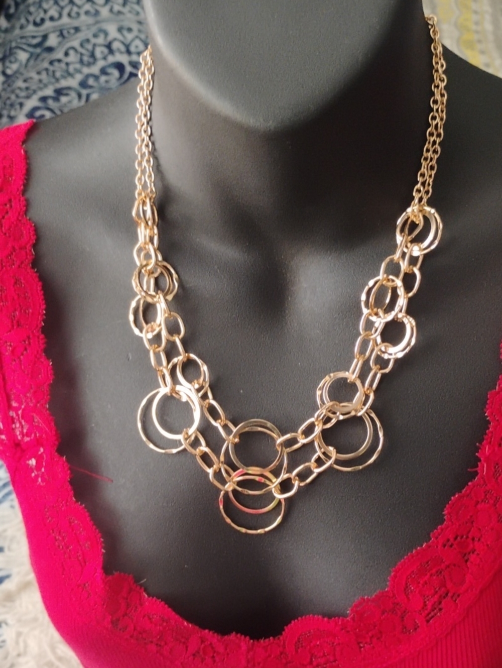 paparazzi Gold Multi-Ring Layered Statement Necklace